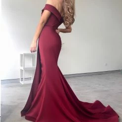 Tina Holly Couture Made To Order Tina Holly Couture BA306 Wine French Satin Off Shoulder Mermaid Dress NEW ARRIVALS