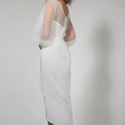 Tina Holly Couture Made To Order Tina Holly Couture Designer BA356 White Pearl Long Sleeve Midi Dress