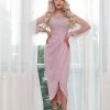 Tina Holly Couture Made To Order Tina Holly Couture BA356 Tea Rose Pink Crepe Pearl Long Sleeve Midi Dress