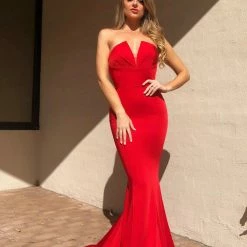 Tina Holly Couture Made To Order Tina Holly Couture Designer BA651 Red Satin Strapless Mermaid Formal Dress