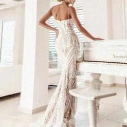 Tina Holly Couture Made To Order BRIDAL COLLECTION Tina Holly Couture BA999 White & Nude Sequin & Lace Mermaid Bridal Formal Dress