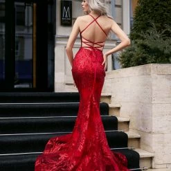 Tina Holly Couture Made To Order NEW ARRIVALS Tina Holly Couture BB001 Red Sequin Lace Back Mermaid Formal Dress