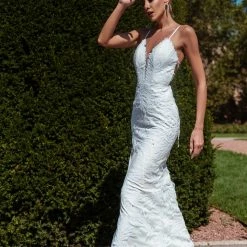 Tina Holly Couture Made To Order BRIDAL COLLECTION Tina Holly Couture BB001 White Sequin Lace Back Mermaid Bridal Formal Dress