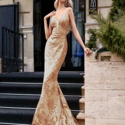 Tina Holly Couture Made To Order Tina Holly Couture BB001 Gold Sequin Lace Back Mermaid Formal Dress