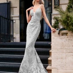 Tina Holly Couture Made To Order NEW ARRIVALS Tina Holly Couture BB001 Silver Sequin Lace Back Mermaid Formal Dress