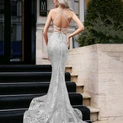Tina Holly Couture Made To Order NEW ARRIVALS Tina Holly Couture BB001 Silver Sequin Lace Back Mermaid Formal Dress