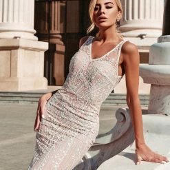 Tina Holly Couture Made To Order Tina Holly Couture BB002 White & Nude Sequin Mesh Shimmer Mermaid Wedding Dress