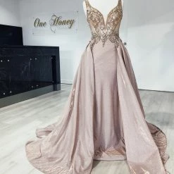 Honey Couture MEESHA Pink Crystal Over Skirt Princess Gown NEW ARRIVALS