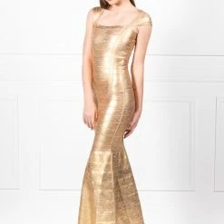 Honey Couture CELIA Gold Maxi Bandage Dress NEW ARRIVALS