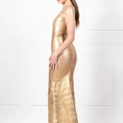 Honey Couture CELIA Gold Maxi Bandage Dress NEW ARRIVALS