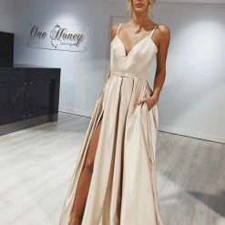 Honey Couture RACHRAY Bustier Pockets Formal Gown