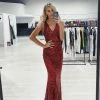 Honey Couture ADAH Red Sequin Evening Gown Dress