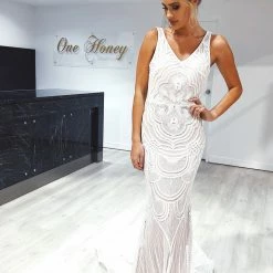 Tina Holly Couture Made To Order Tina Holly Couture Picasso P1732 White & Nude Sequin Mermaid Formal Gown Dress BRIDAL COLLECTION