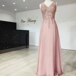 Honey Couture Made To Your Measurements NEW ARRIVALS Honey Couture ALICIA Lace Beaded Applique Bodice Chiffon Skirt Formal Dress