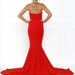 Honey Couture HANNAH Red Strapless Princess W Slit Evening Gown Dress