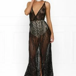 Honey Couture SIENA Black Sheer Sequin W Split Evening Gown Dress NEW ARRIVALS 10 Honey Couture SIENA Black Sheer Sequin W Split Evening Gown Dress NEW ARRIVALS