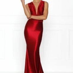 Honey Couture BLOSSUM Red Multi Tie Evening Gown Dress NEW ARRIVALS