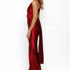 Honey Couture BLOSSUM Red Multi Tie Evening Gown Dress NEW ARRIVALS