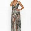 NEW ARRIVALS Honey Couture GWEN Nude Black Crystal Sequin Maxi Formal Gown