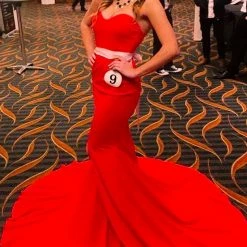 Honey Couture HANNAH Red Strapless Princess W Slit Evening Gown Dress