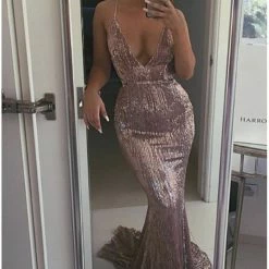 NEW ARRIVALS Honey Couture ROSALIE Pink Low Back Sequin Formal Gown Dress