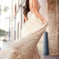 Honey Couture DAZZLING Gold Sequin Princess Formal Gown Dress NEW ARRIVALS