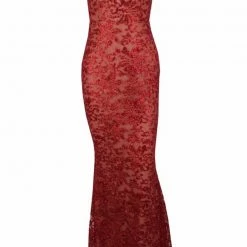 NEW ARRIVALS Honey Couture GRETA Red Lace & Glitter Overlay Mermaid Formal Gown Dress