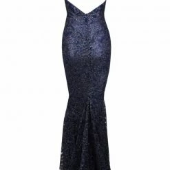 Honey Couture GRETA Blue Lace & Glitter Overlay Mermaid Formal Gown Dress
