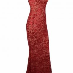 NEW ARRIVALS Honey Couture GRETA Red Lace & Glitter Overlay Mermaid Formal Gown Dress