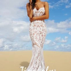 Tina Holly Couture Made To Order Tina Holly Couture T17101 White Nude Sequin Thin Strap Gown NEW ARRIVALS