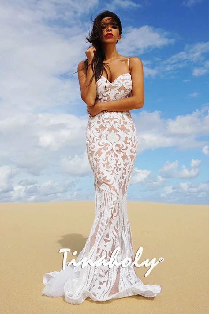 Tina Holly Couture Made To Order Tina Holly Couture T17101 White Nude Sequin Thin Strap Gown NEW ARRIVALS 3 Tina Holly Couture Made To Order Tina Holly Couture T17101 White Nude Sequin Thin Strap Gown NEW ARRIVALS