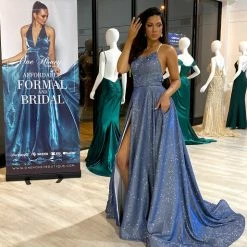 Honey Couture Made To Your Measurements Honey Couture HARRIETT Glitter Fabric Lace Up Back Formal Dress NEW ARRIVALS