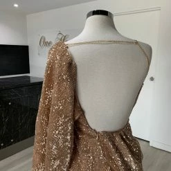 Honey Couture SHAKIRA Rose Gold One Sleeve Sequin Formal Dress NEW ARRIVALS