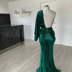 Honey Couture SHAKIRA Emerald Green One Sleeve Sequin Formal Dress NEW ARRIVALS