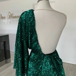 Honey Couture SHAKIRA Emerald Green One Sleeve Sequin Formal Dress NEW ARRIVALS