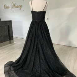 Honey Couture Made To Your Measurements Honey Couture AVA Black Glitter Sparkle Ball Gown Formal Dress NEW ARRIVALS