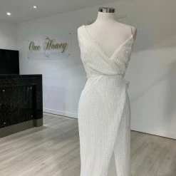 NEW ARRIVALS Honey Couture SHANIKA White One Sleeve Sequin Formal Dress