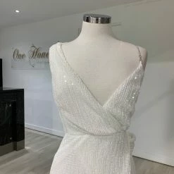 NEW ARRIVALS Honey Couture SHANIKA White One Sleeve Sequin Formal Dress