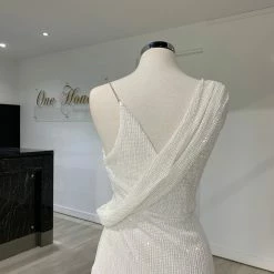 NEW ARRIVALS Honey Couture SHANIKA White One Sleeve Sequin Formal Dress