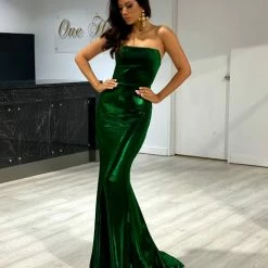 Honey Couture TOPAZ Emerald Green Strapless Mermaid Formal Gown