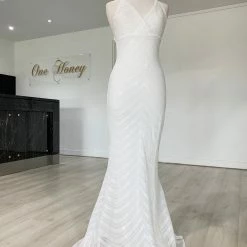 Honey Couture HEIDY White Sequin Mermaid Formal Dress