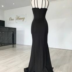 Honey Couture VALERIA Black Beaded Halter Formal Gown NEW ARRIVALS