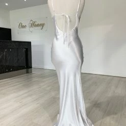 Honey Couture EVELYN White Silky Slip Formal Dress NEW ARRIVALS