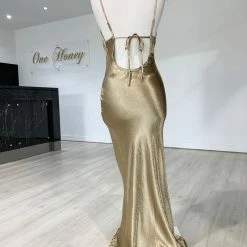 Honey Couture EVELYN Gold Silky Slip Formal Dress NEW ARRIVALS