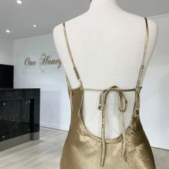 Honey Couture EVELYN Gold Silky Slip Formal Dress NEW ARRIVALS