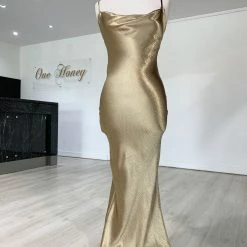 Honey Couture EVELYN Gold Silky Slip Formal Dress NEW ARRIVALS