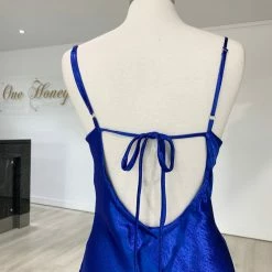 NEW ARRIVALS Honey Couture EVELYN Blue Silky Slip Formal Dress