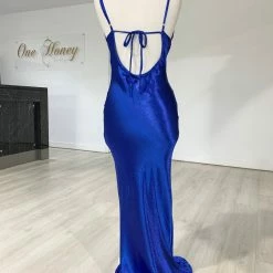 NEW ARRIVALS Honey Couture EVELYN Blue Silky Slip Formal Dress