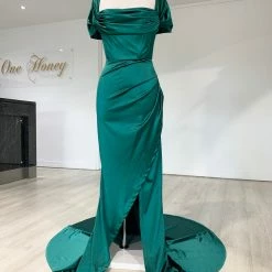 Honey Couture ESMERELDA Emerald Green Off Shoulder Corset Bustier Formal Dress NEW ARRIVALS