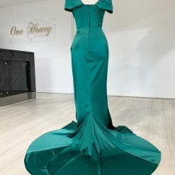 Honey Couture ESMERELDA Emerald Green Off Shoulder Corset Bustier Formal Dress NEW ARRIVALS